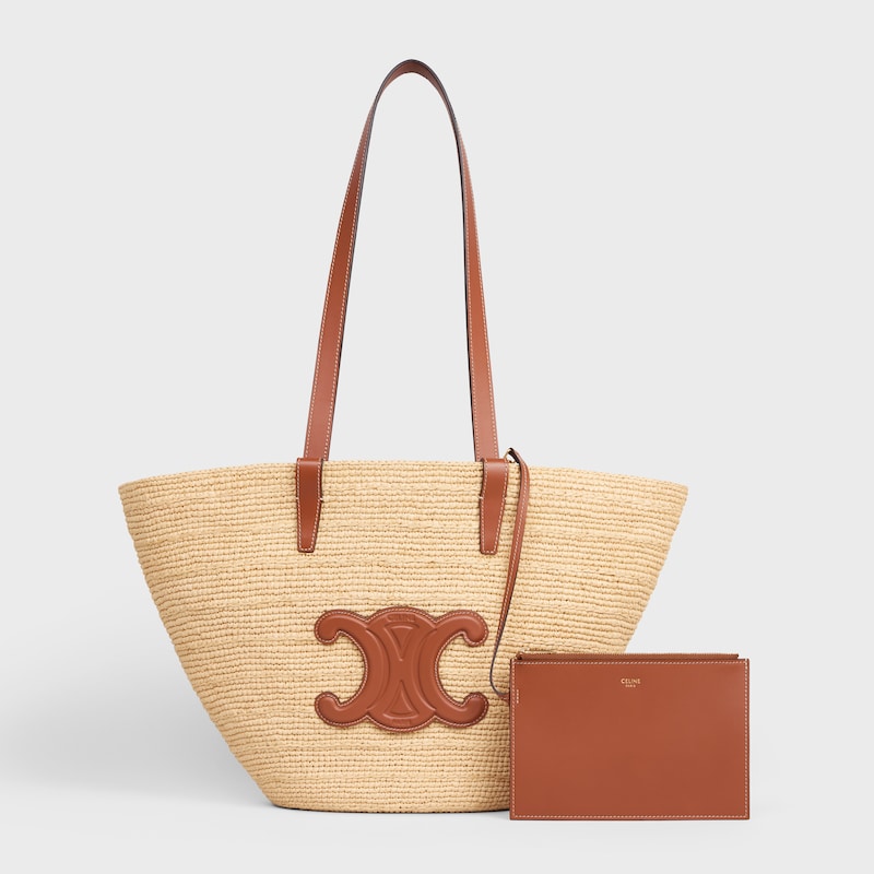Celine Inspired Medium Supple Classic Panier in Raffia and Calfskin