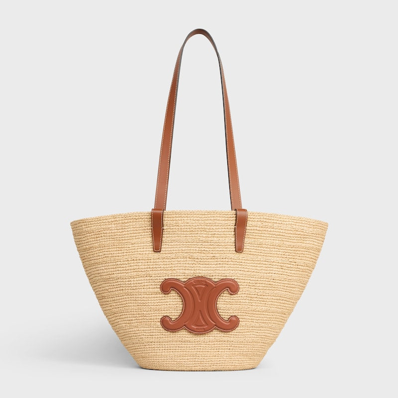 Celine Inspired Medium Supple Classic Panier in Raffia and Calfskin