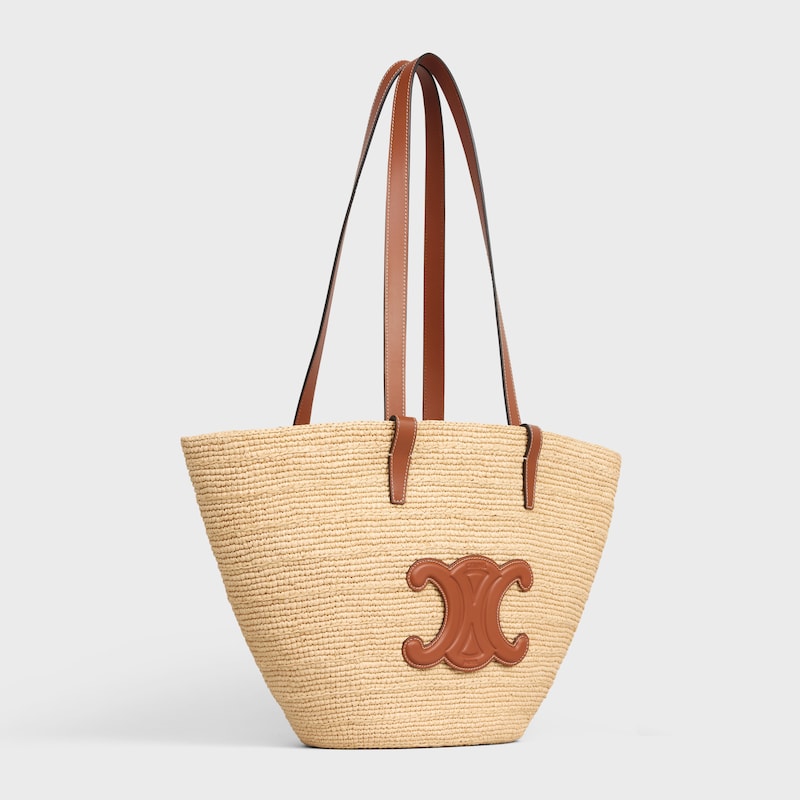 Celine Inspired Medium Supple Classic Panier in Raffia and Calfskin
