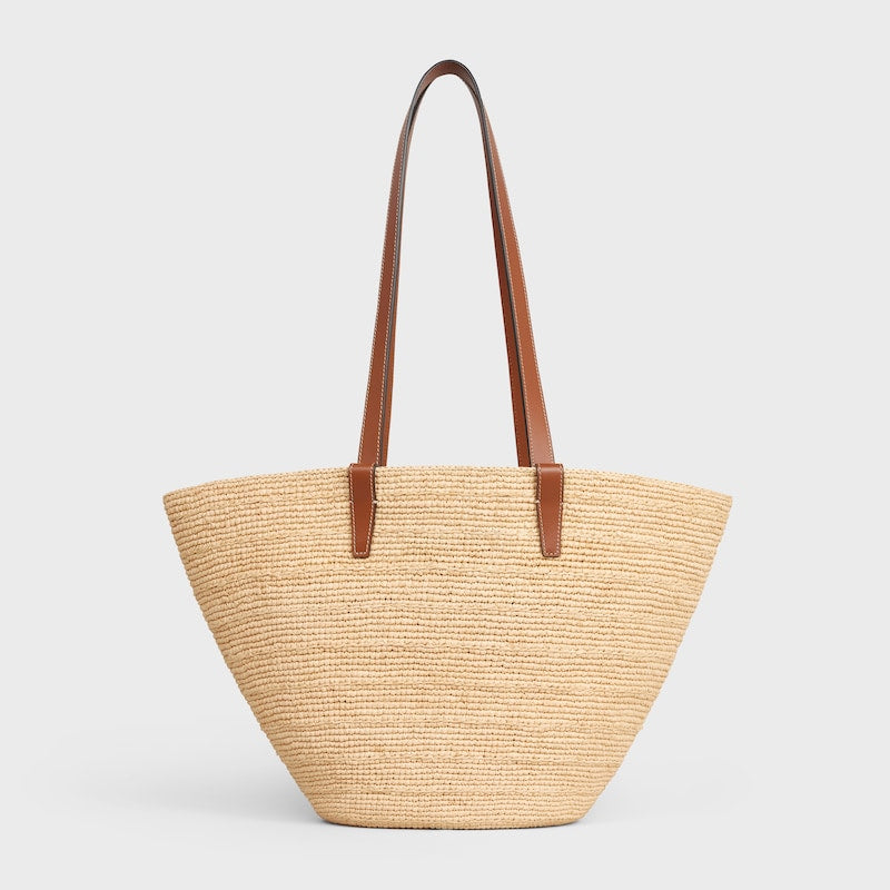Celine Inspired Medium Supple Classic Panier in Raffia and Calfskin