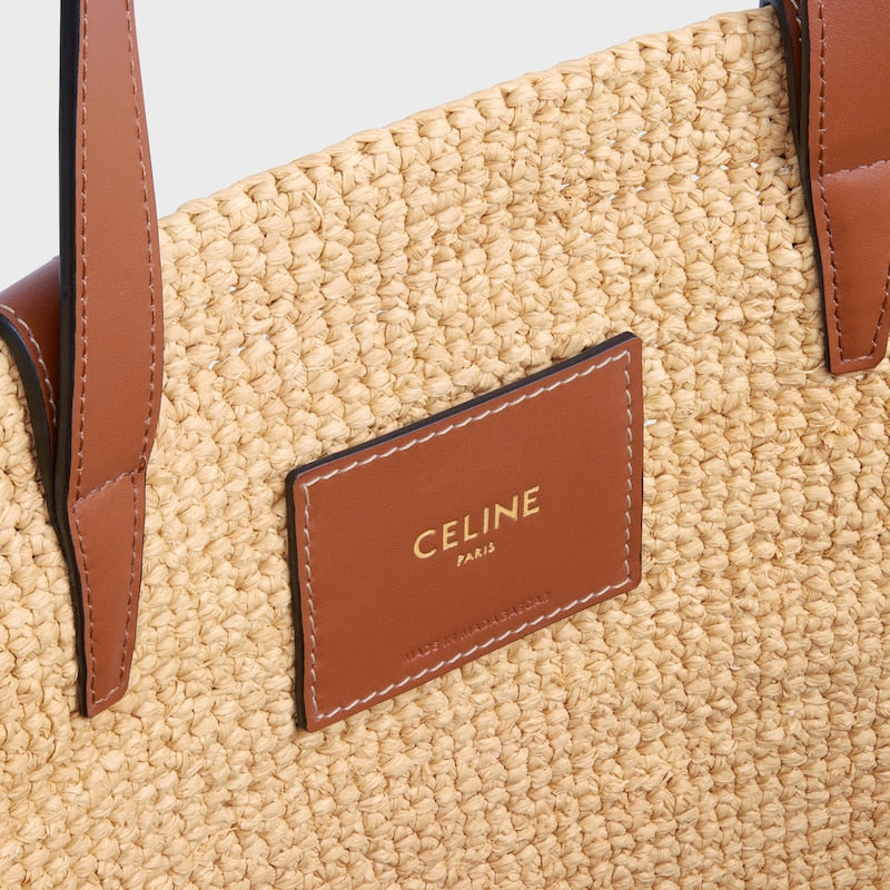 Celine Inspired Medium Supple Classic Panier in Raffia and Calfskin