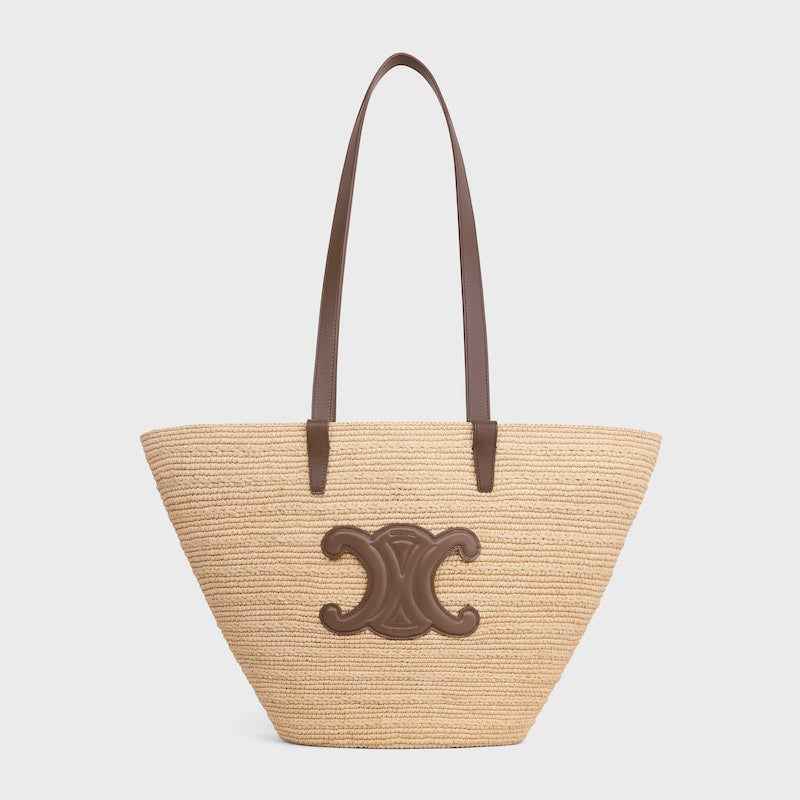 Celine Inspired Medium Supple Classic Panier in Raffia and Calfskin