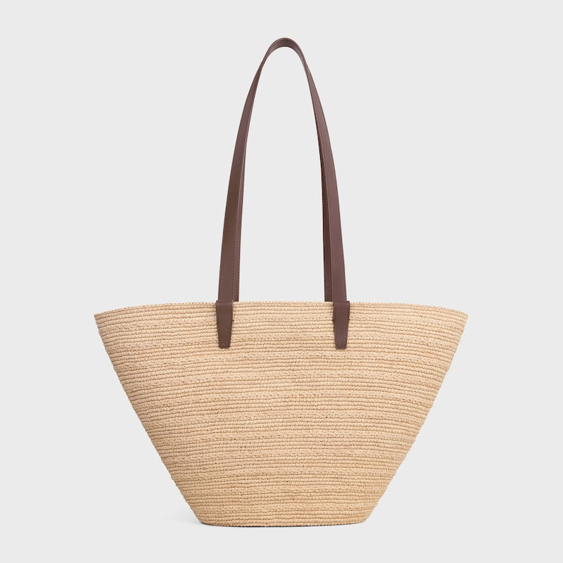 Celine Inspired Medium Supple Classic Panier in Raffia and Calfskin