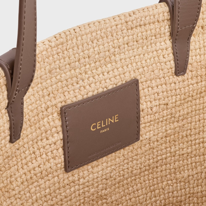 Celine Inspired Medium Supple Classic Panier in Raffia and Calfskin