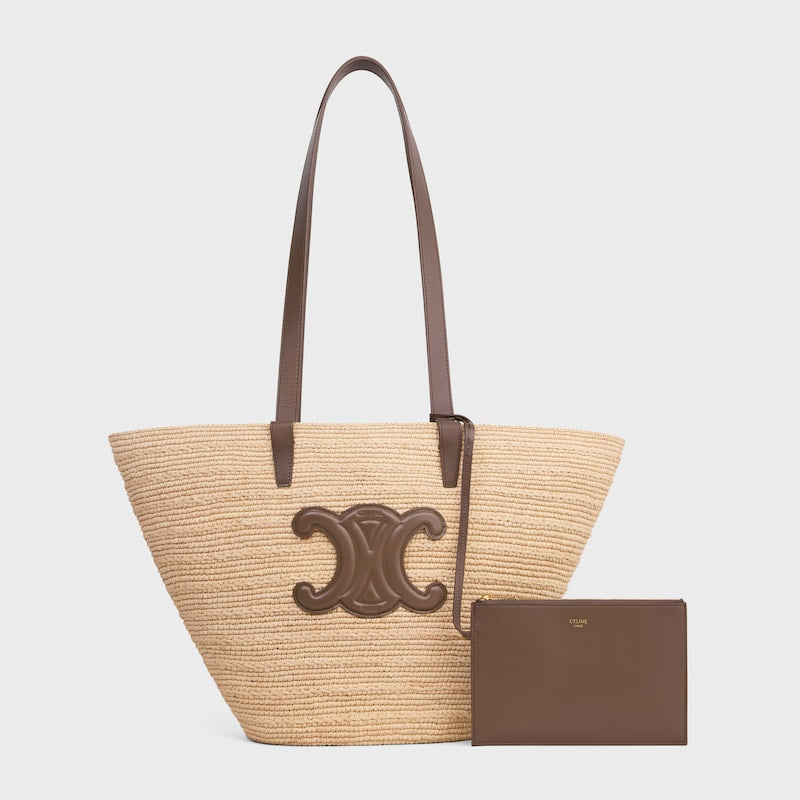 Celine Inspired Medium Supple Classic Panier in Raffia and Calfskin