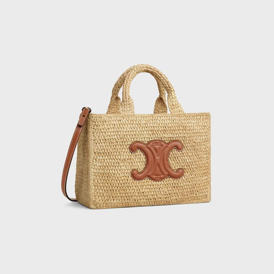 Celine Inspired Small Cabas Thais in Raffia and Calfskin