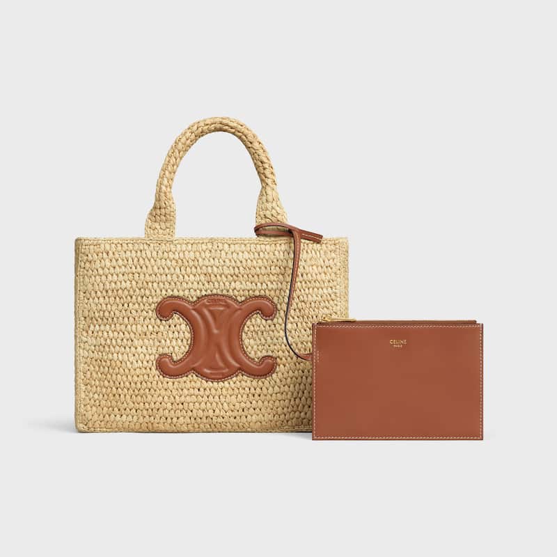 Celine Inspired Small Cabas Thais in Raffia and Calfskin