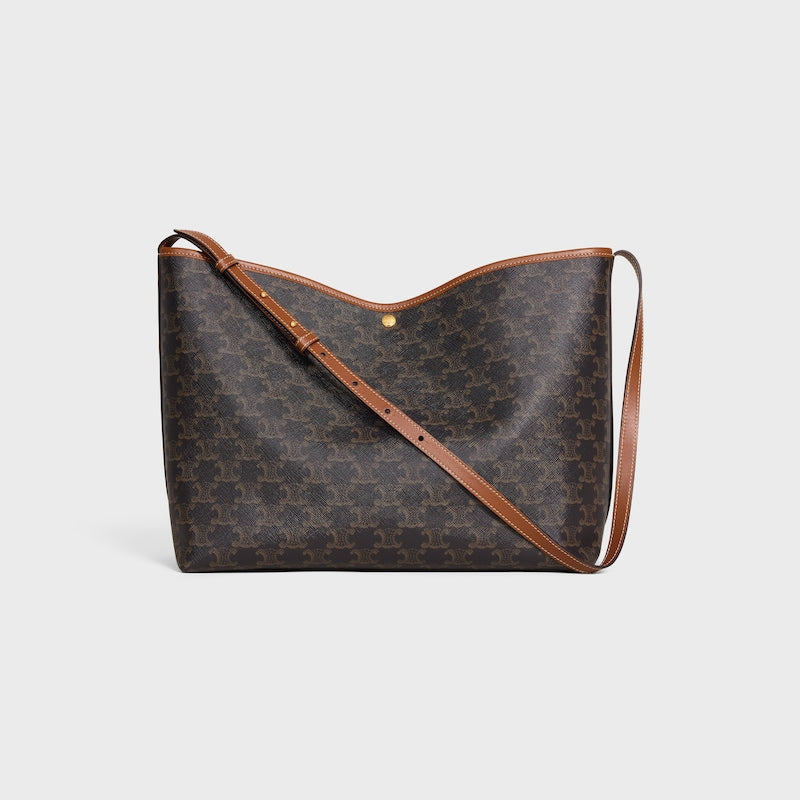 Celine Inspired Soft Shopper Bag in Triomphe Canvas and Calfskin