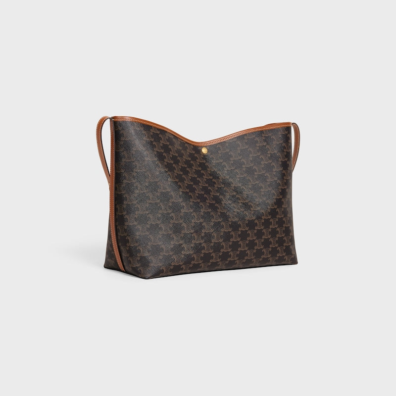 Celine Inspired Soft Shopper Bag in Triomphe Canvas and Calfskin