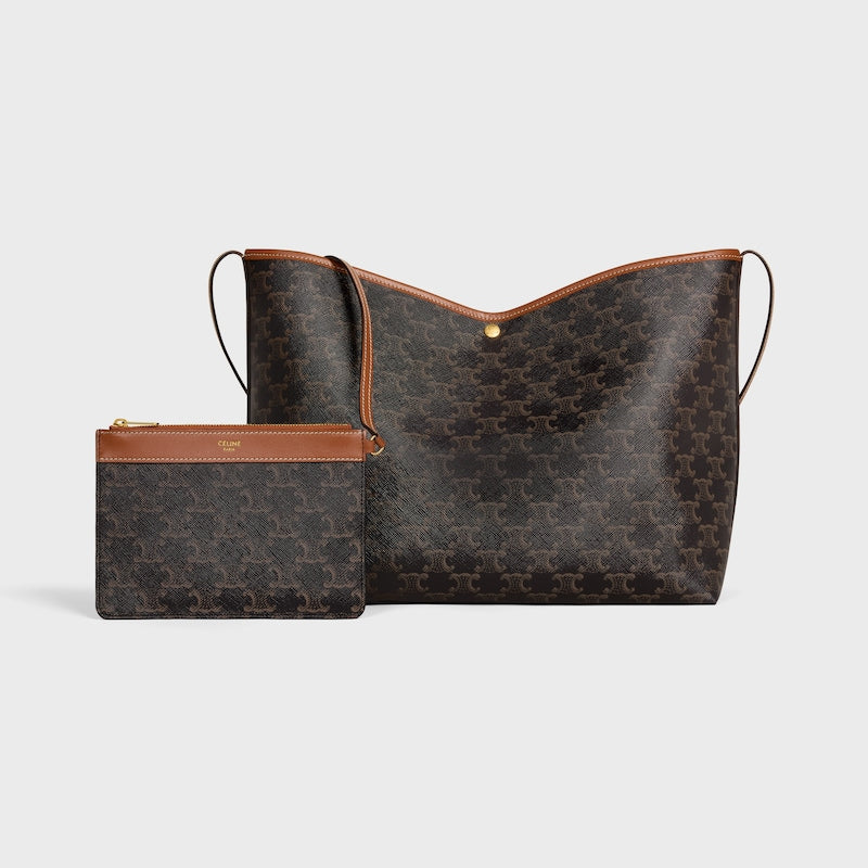 Celine Inspired Soft Shopper Bag in Triomphe Canvas and Calfskin