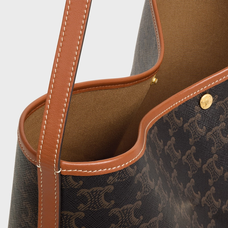 Celine Inspired Soft Shopper Bag in Triomphe Canvas and Calfskin