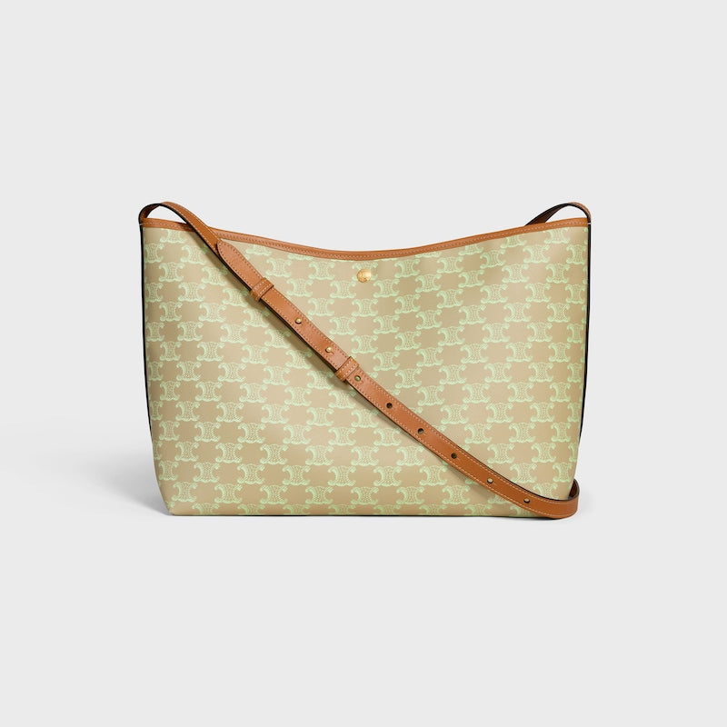 Celine Inspired Soft Shopper Bag in Triomphe Canvas and Calfskin