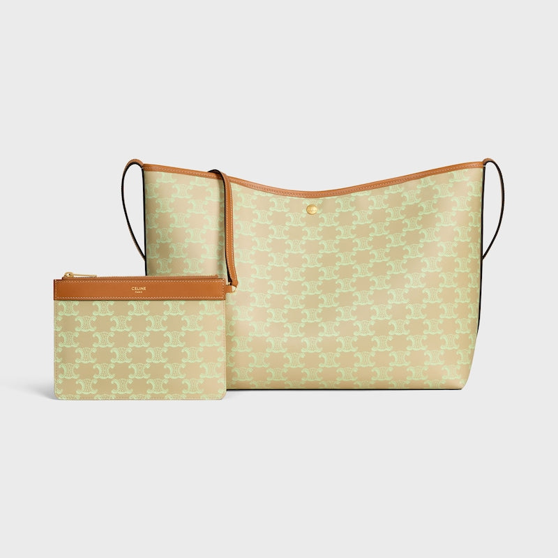 Celine Inspired Soft Shopper Bag in Triomphe Canvas and Calfskin