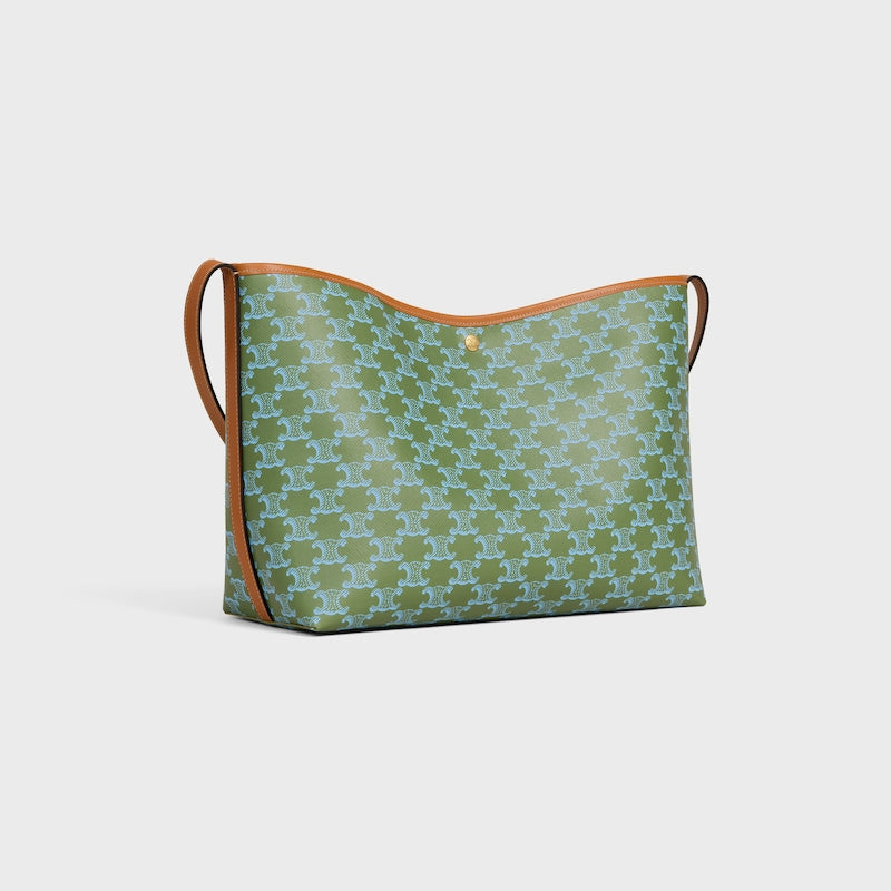 Celine Inspired Soft Shopper Bag in Triomphe Canvas and Calfskin