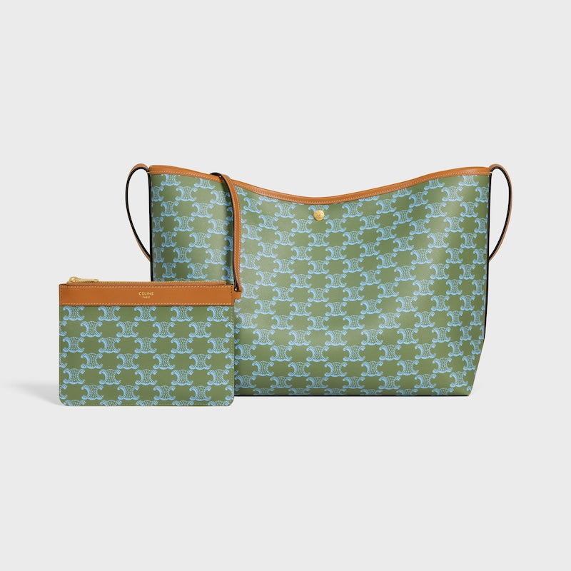 Celine Inspired Soft Shopper Bag in Triomphe Canvas and Calfskin